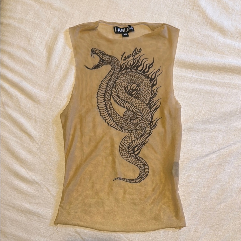 I.AM.GIA Tan Snake Graphic Top